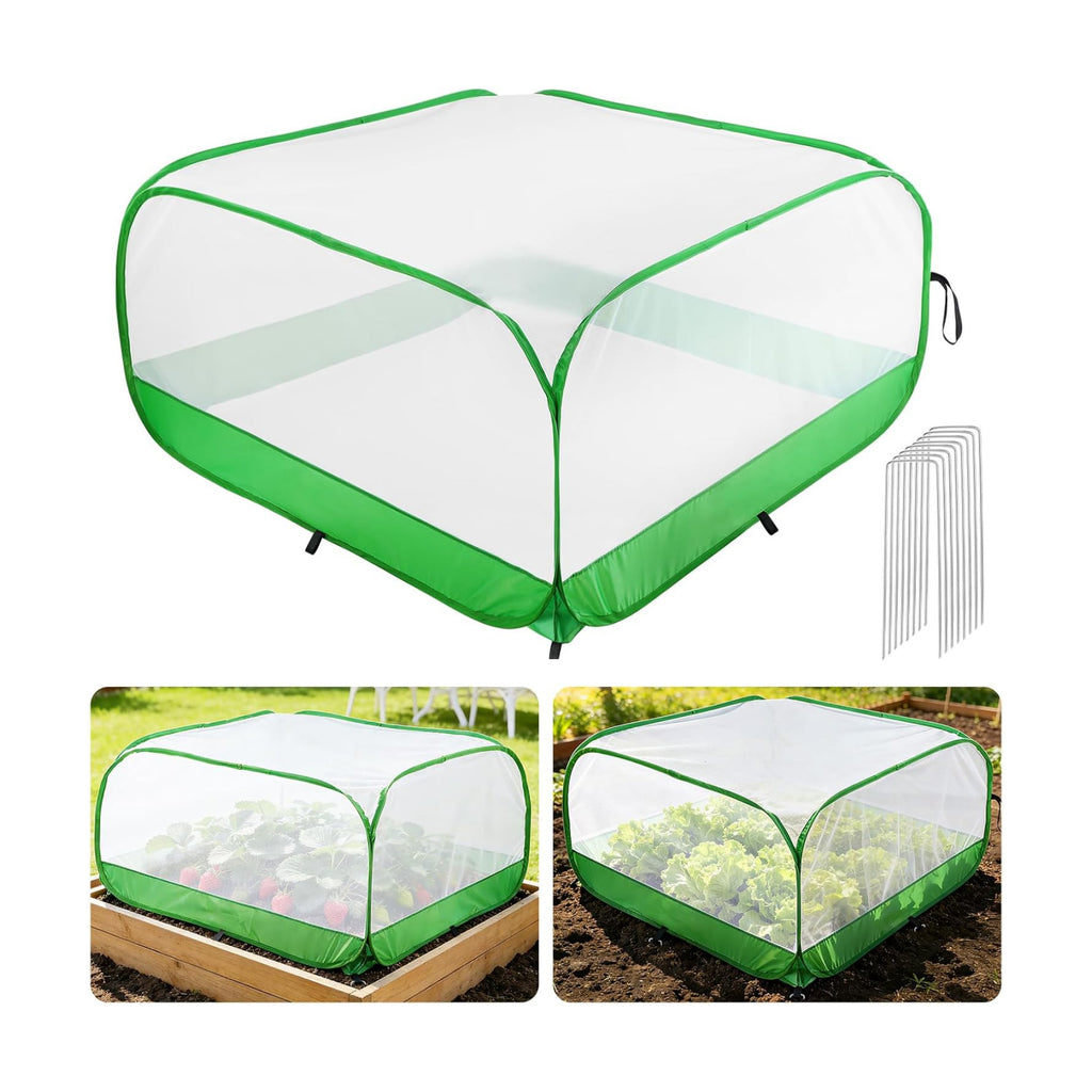 Pop Up Garden Netting for Square Raised Beds, 3.3'L x 3.3'W x 1.65'H | Protection for Vegetables Fruit from Birds