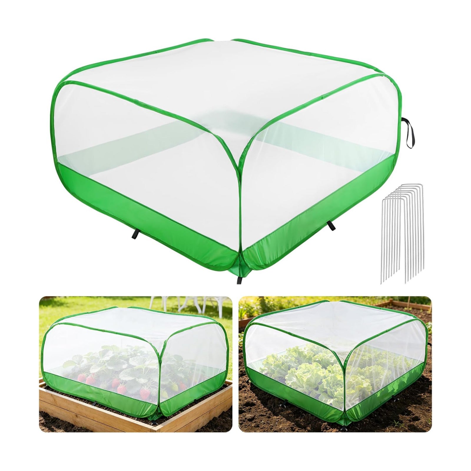 Pop Up Garden Netting for Square Raised Beds, 3.3'L x 3.3'W x 1.65'H | Protection for Vegetables Fruit from Birds