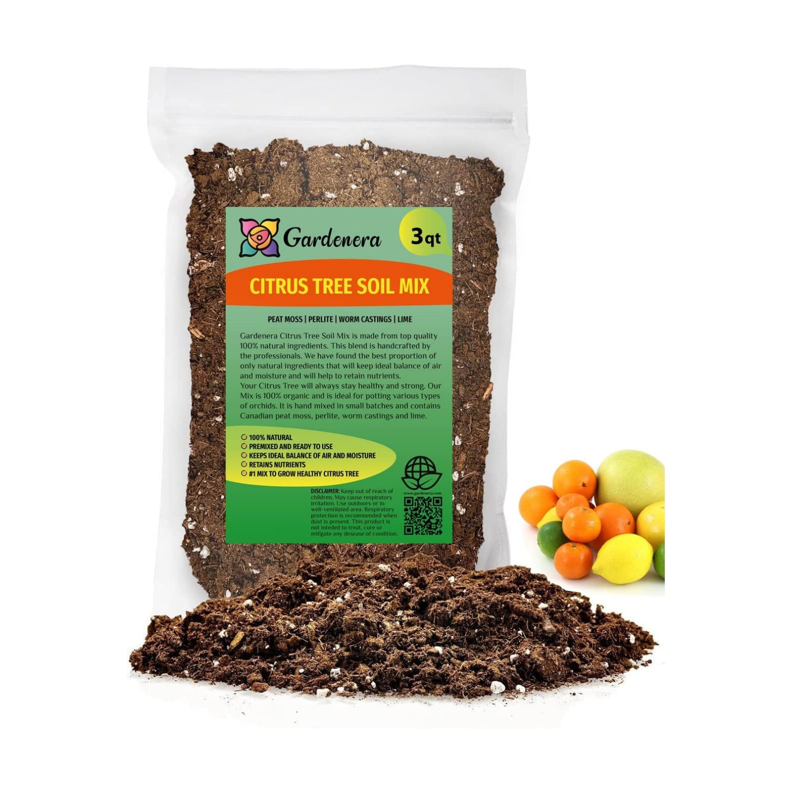 Citrus Tree Potting Soil Mix, Special Blend for Indoor Oranges, Lemons, Limes and More - (3 Quart Bag)