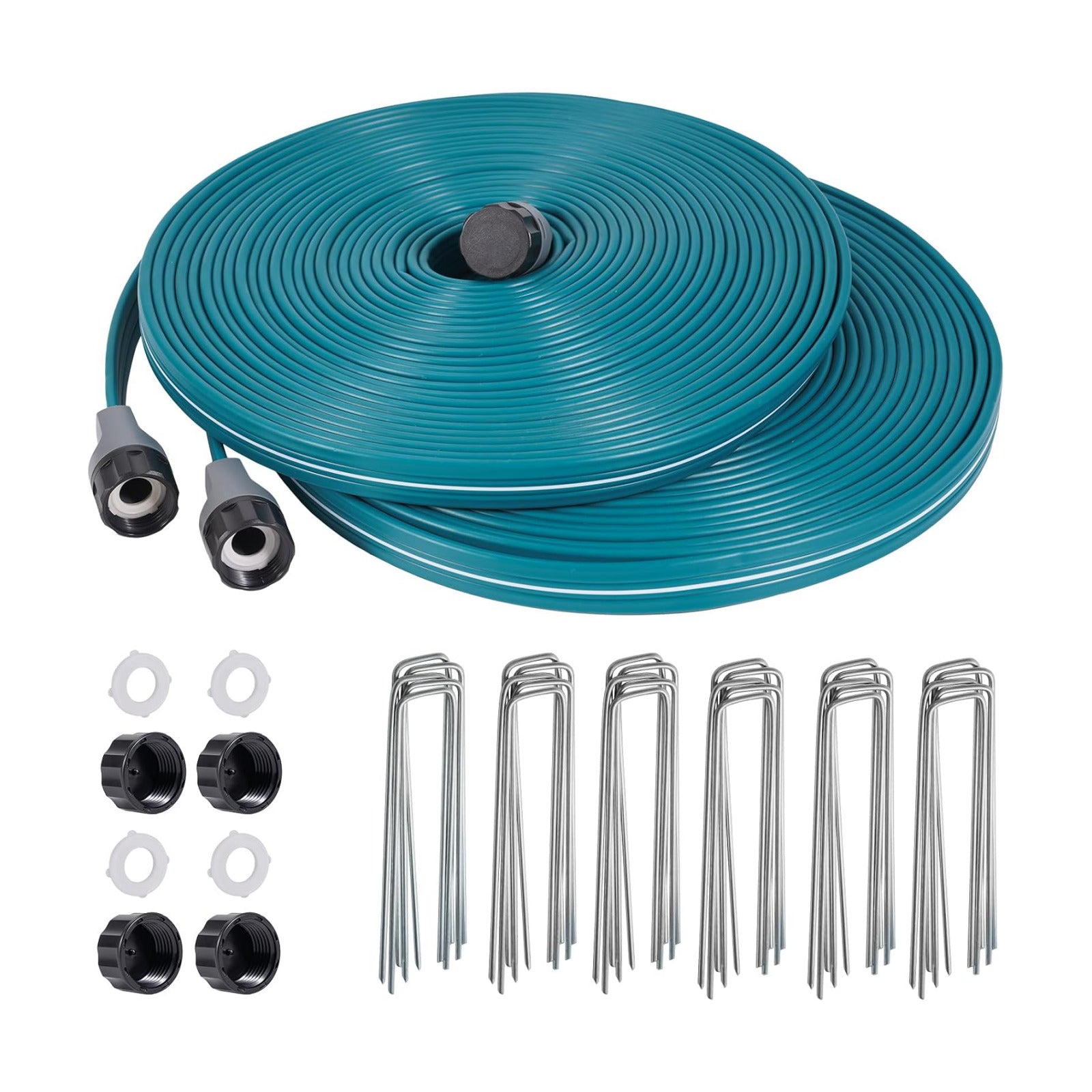 LINEX Sprinkler Soaker Hose 50 ft 2 pack for Garden Lawn Watering Hose with Hose Stakes