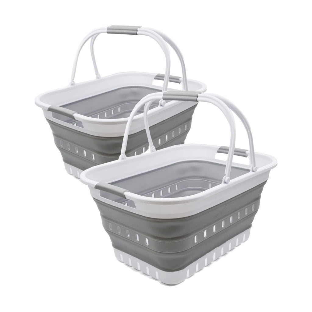 SAMMART 29L (7.6 Gallon) Collapsible Tub with Handle - Portable Outdoor Picnic Basket/Crater - Foldable Shopping Bag