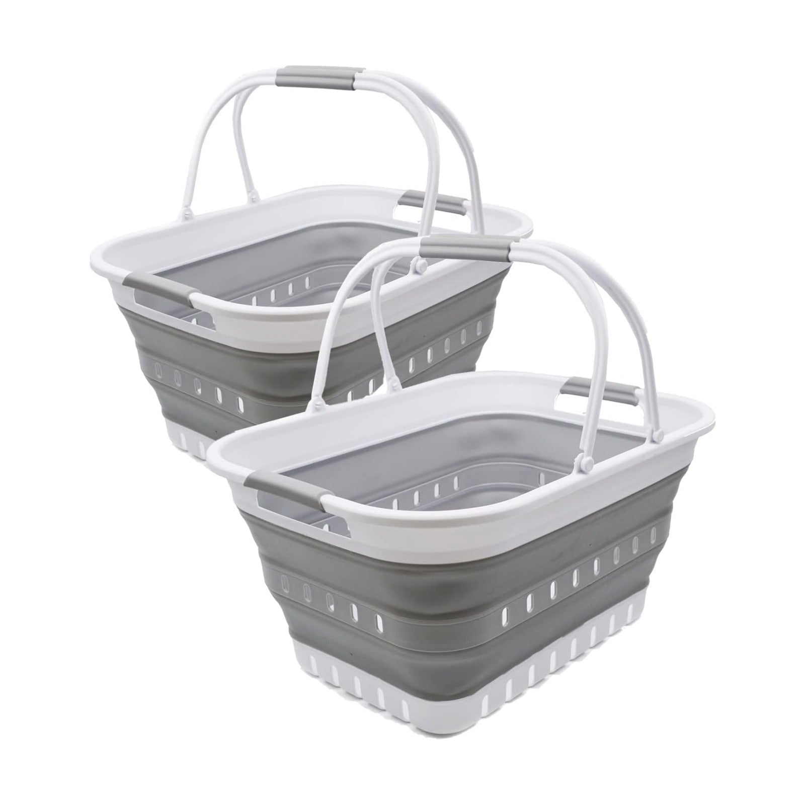SAMMART 29L (7.6 Gallon) Collapsible Tub with Handle - Portable Outdoor Picnic Basket/Crater - Foldable Shopping Bag