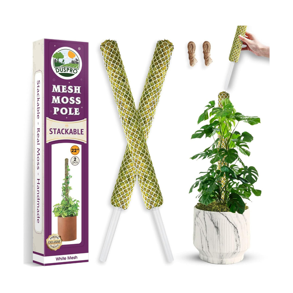 DUSPRO 2 Pack 22" White Stackable Mesh Moss Pole for Plants
