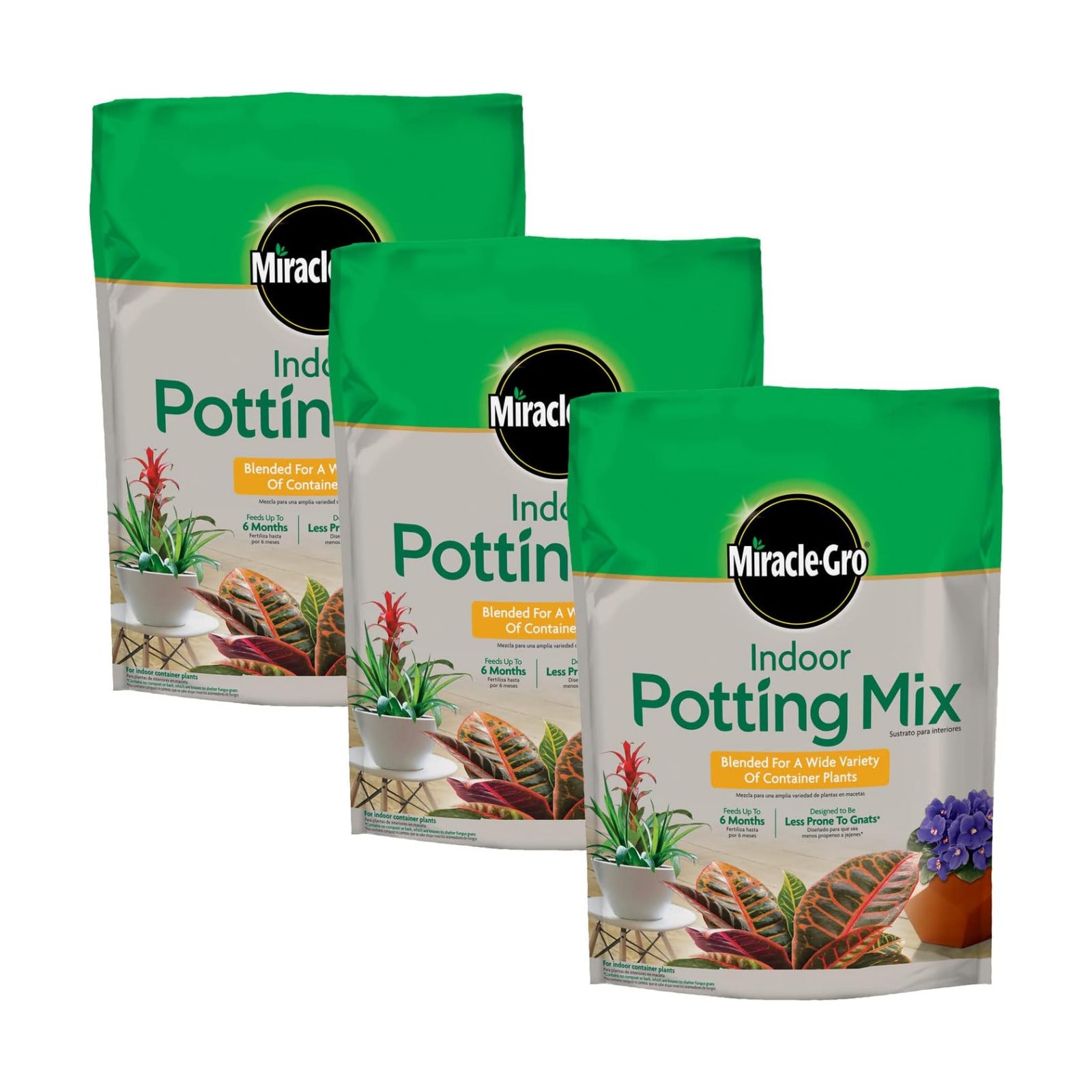 Gro Indoor Potting Mix, Blended for a Variety of Houseplants, Feeds for up to 6 Months, 6 qt., 3-Pack