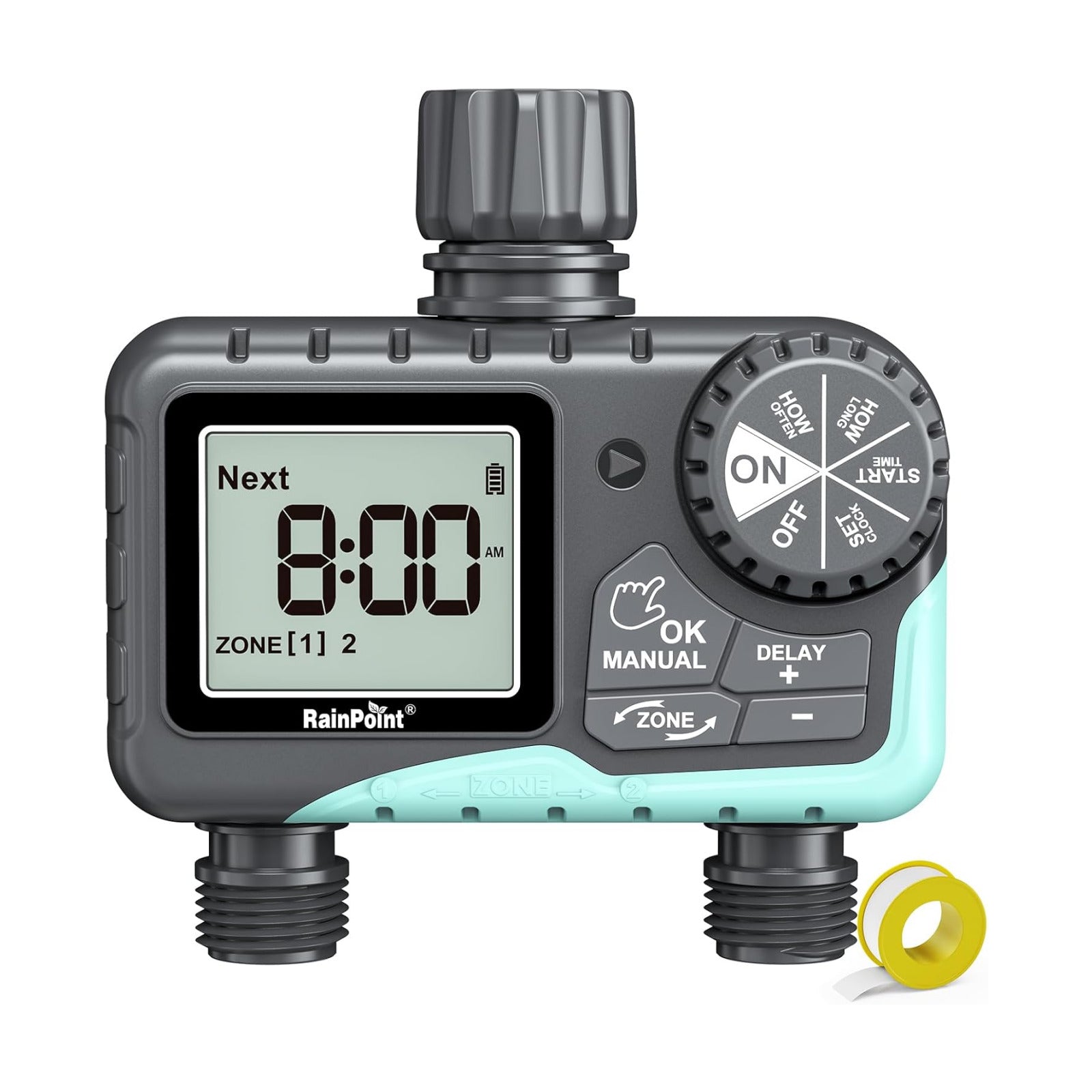 RAINPOINT Sprinkler Timer 2 Outlet, Water Timer for Garden Hose, Programmable Drip Irrigation for Yard Outdoor