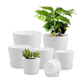 YNNICO 7 pcs Plant Pots with Drainage Holes and Saucers, Indoor Planters, Set of 7 (7.5, 7, 6.5, 6, 5.5, 4.5, 3.5 Inches), White