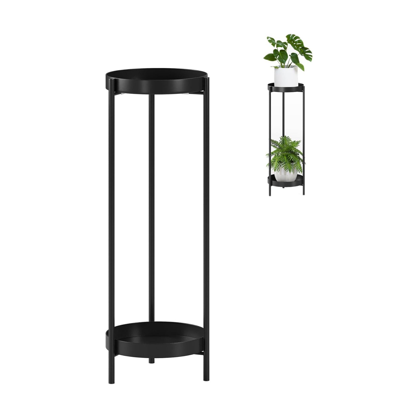 Black Plant Stand 30 Inch – Metal Flower Pots Plant Stand | Plant Shelf for Multiple Plants,2 Tier Removable Display