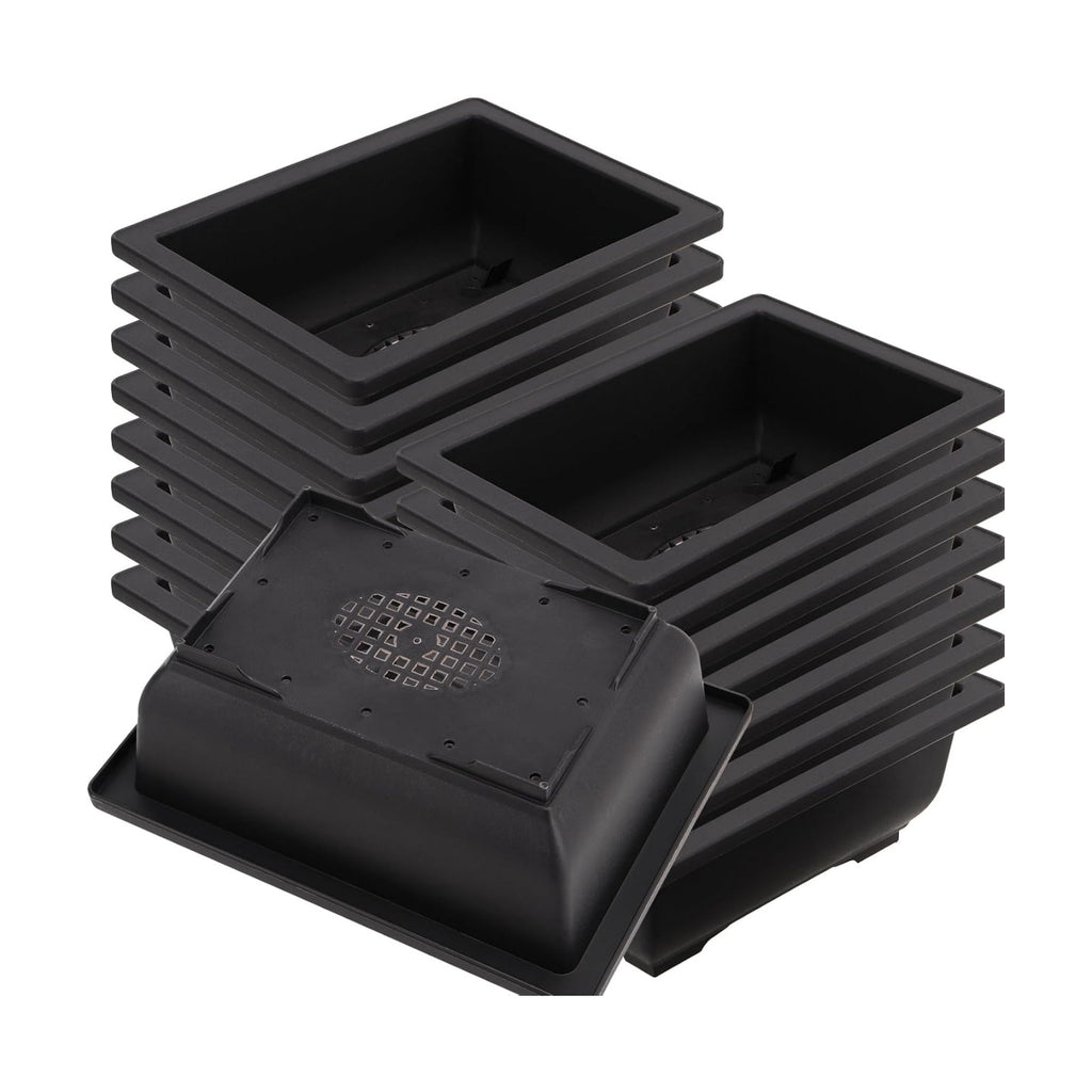 MOUYAT 15 PCS 8.9 Inch Bonsai Training Pots, Rectangular Plastic Bonsai Tree Growing Large Planter Pot for Plants