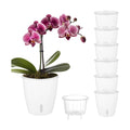 Self Watering Pots for Indoor Plants, 6-Pack 5'' Self Watering Planter with Drainage Holes, Small African Violet Pots with Water Indicator, Clear Wick Orchid Pot, White