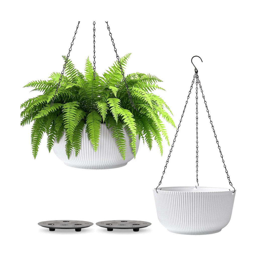 T4U Hanging Planters for Indoor Outdoor, 10 Inch Self Watering Pots, 2 Pack | Hanging basket with reservoir, drainage