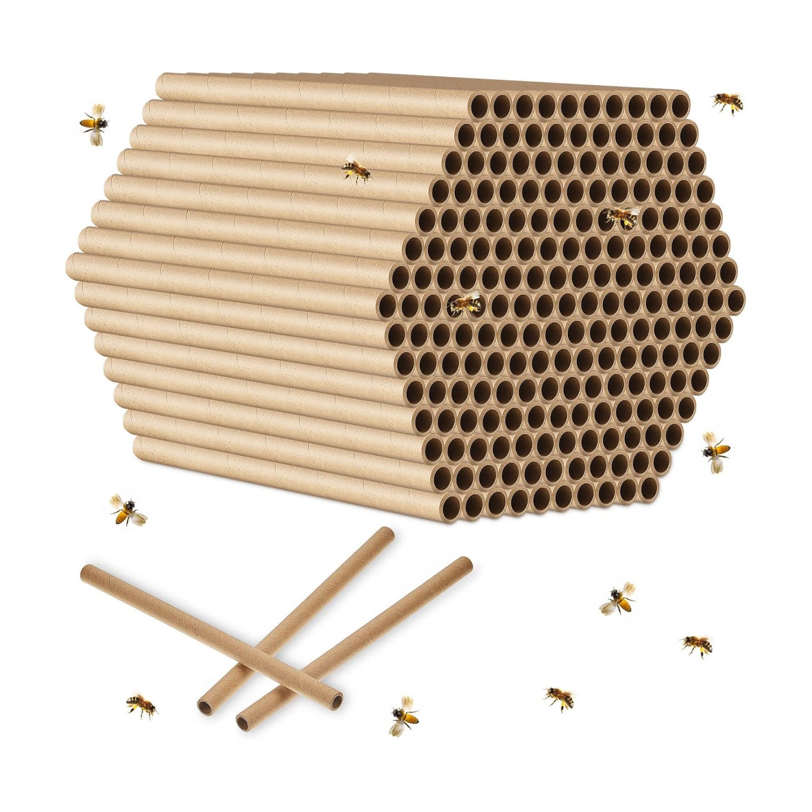 Gueevin 400 Pcs Mason Beehive Tubes 6 Inch Long x 5/16" Diameter Cardboard Beehive Nesting Tubes Nesting Paper Inserts