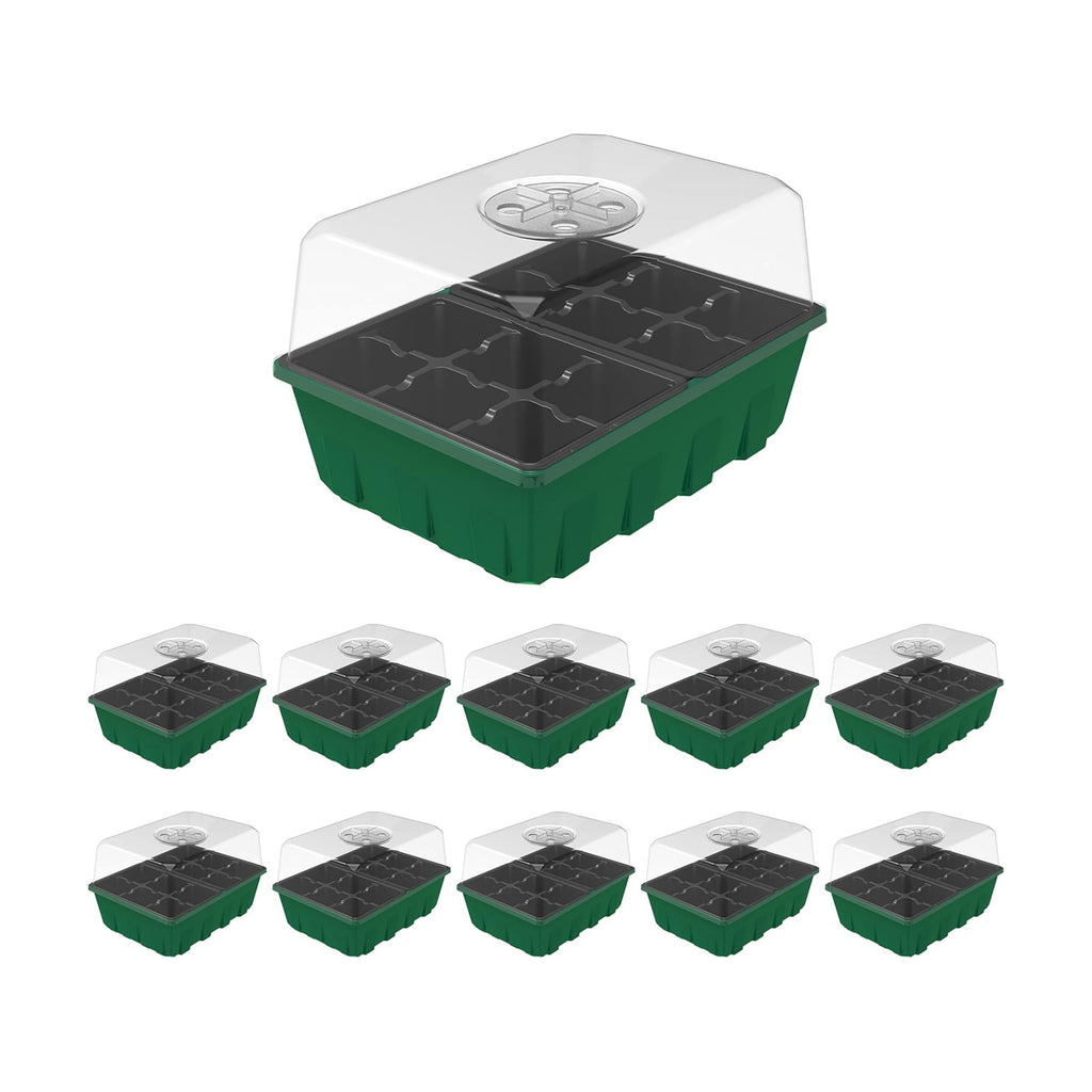 Gardzen 10 Pack Seed Starter Trays with Dome and Green Base 120 Cell