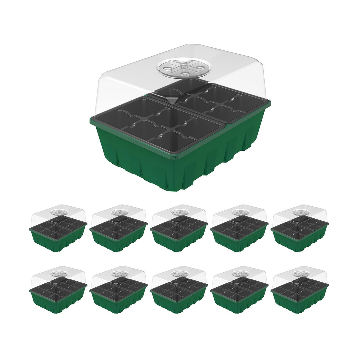 Gardzen 10 Pack Seed Starter Trays with Dome and Green Base 120 Cell