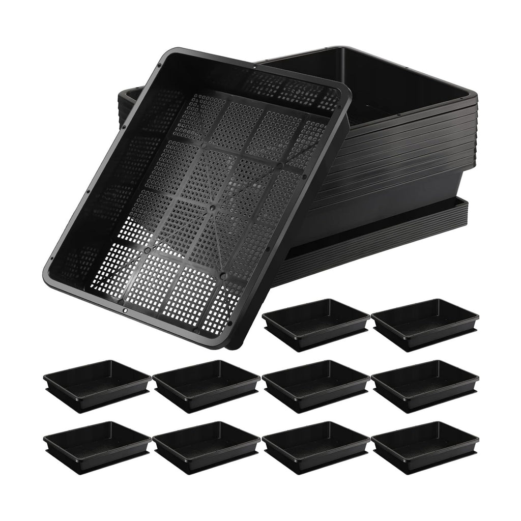 Aoriher 10 Set/20 pcs Mesh Bottom Trays and Trays mat, Soil Blocking Trays Seed Starting Trays Plastic Seedling Starter