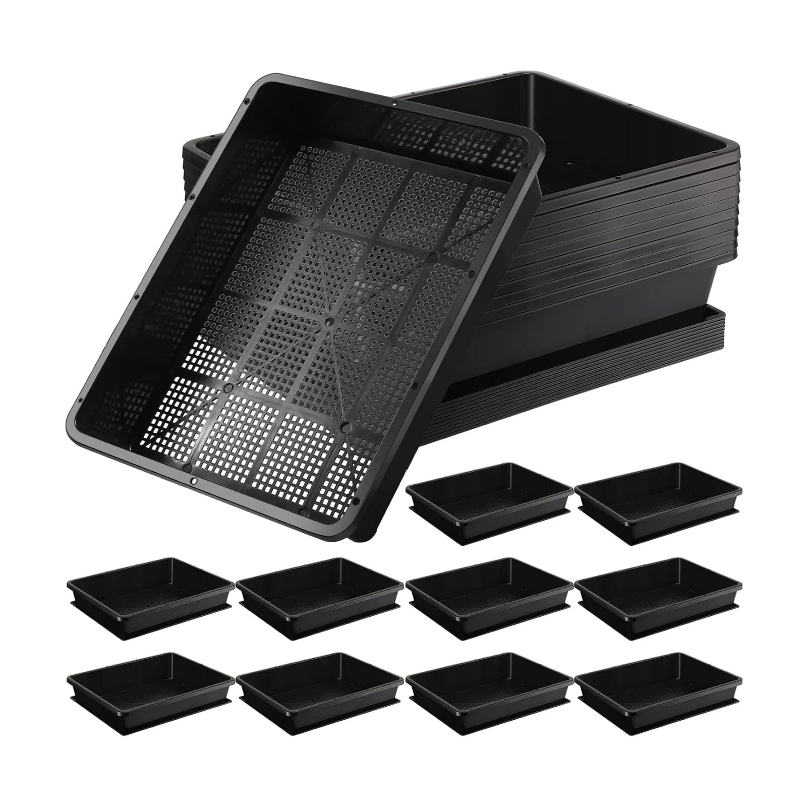 Aoriher 10 Set/20 pcs Mesh Bottom Trays and Trays mat, Soil Blocking Trays Seed Starting Trays Plastic Seedling Starter