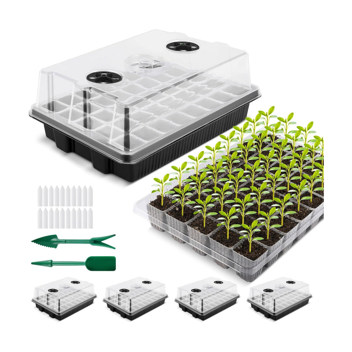 YAUNGEL XL Seed Starter Tray, 160 Cells, 4-Pack with Humidity Domes, Black