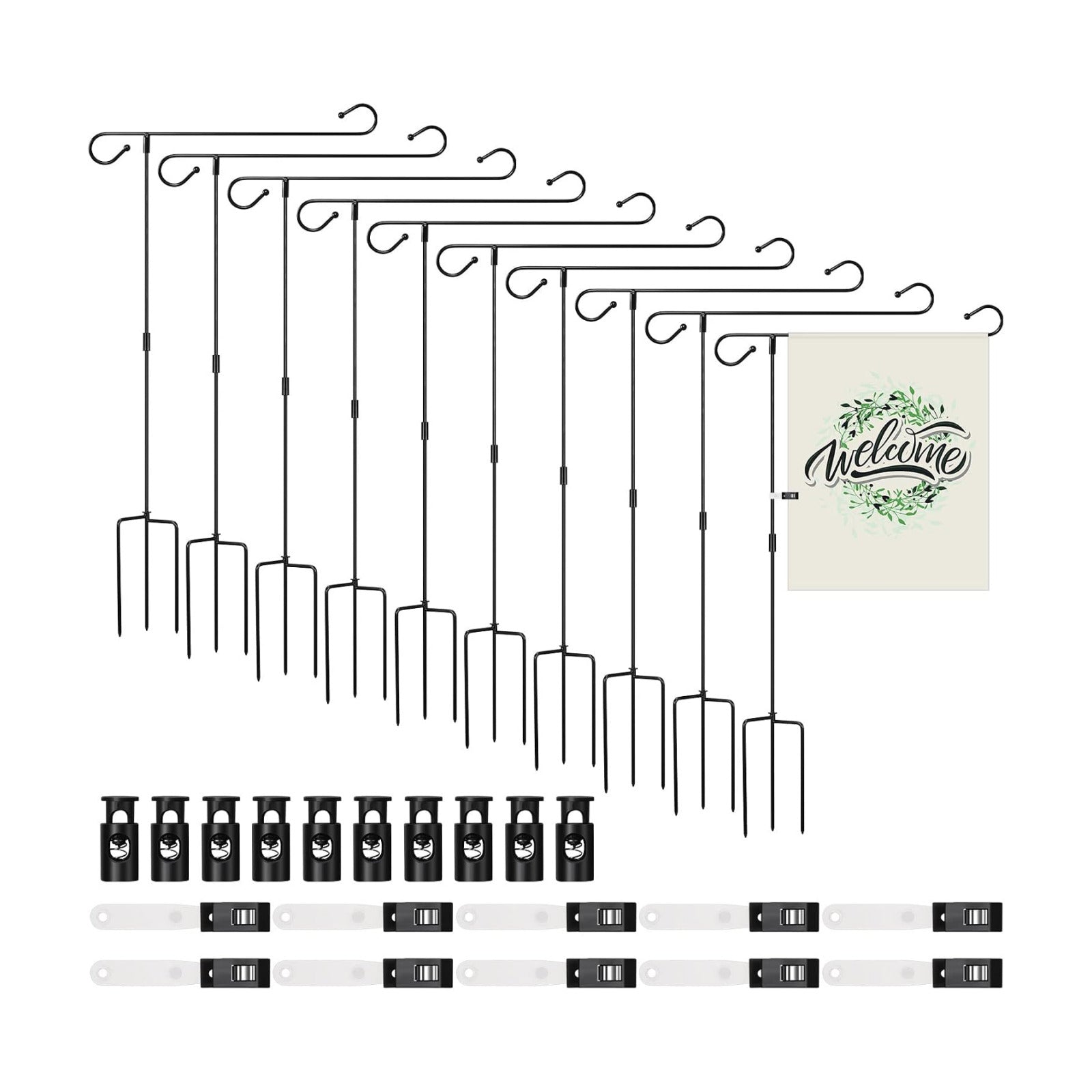 Sadnyy 10 Pack Garden Flag Stand Metal, Fits 12 x 18 in Flags | Powder Coated Rust Resistant, Stable Ground Support
