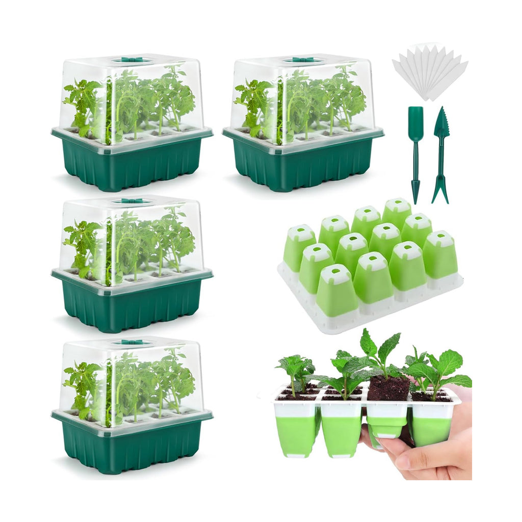 Seed Starter Tray, 48 Cells Indoor Seed Starter Kit, Flexible Silicone Designed Seedling Starter Trays, Germination Tray with Humidity Dome & Lids(4in Height), Reusable & Dishwasher Safe, BPA-FREE