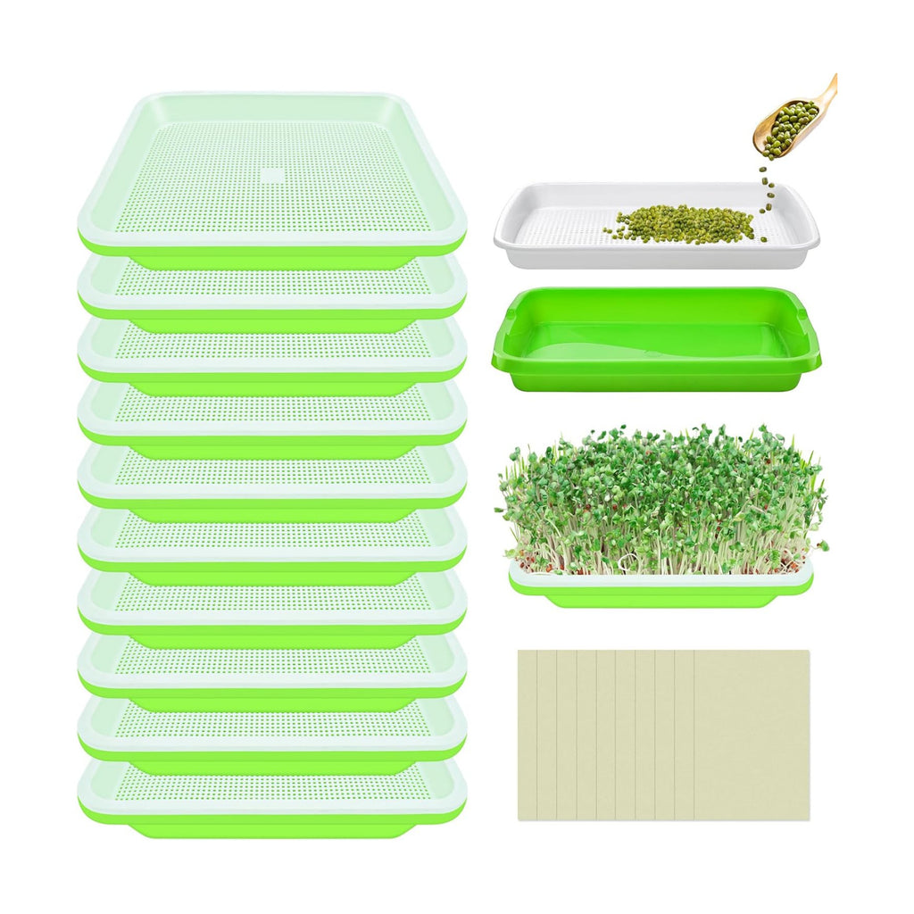 10 Pack Seed Sprouter Trays- Soil-Free Cultivation Germination Tray, BPA Free Nursery Tray with Planting Paper for