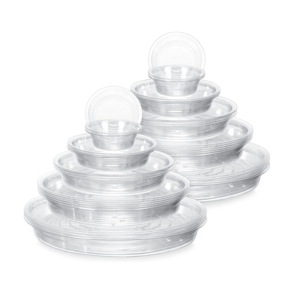 Marsui 50 Pack 4/6/8/10/12 Inch Plant Saucer Clear Plastic Plant Trays | 5 Sizes Fit Pots, Round Waterproof Drip Plate