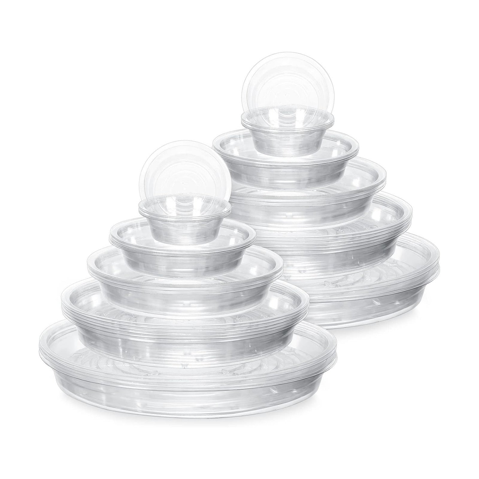 Marsui 50 Pack 4/6/8/10/12 Inch Plant Saucer Clear Plastic Plant Trays | 5 Sizes Fit Pots, Round Waterproof Drip Plate
