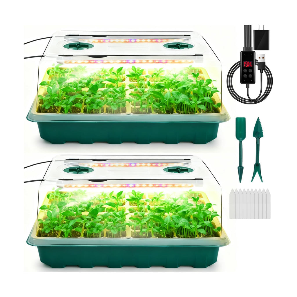 Seed Starter Tray with Grow Light, 96-Cell Seed Starter Kit, Seedling Starter Trays with Humidity Domes, Automatic Timer, Adjustable Light Indoor Gardening Plant Germination Trays