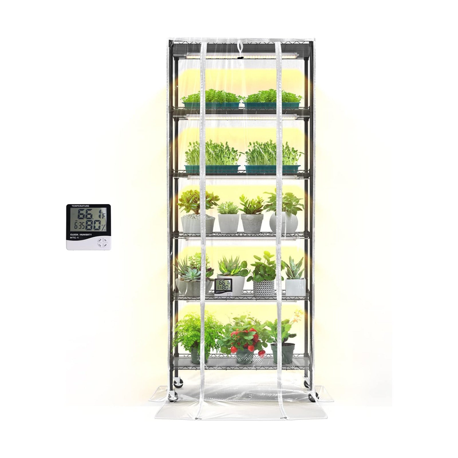 6-Tier Indoor Greenhouse with Grow Light, 29.5x13.8x71in | Indoor Greenhouse, 5-Pack Full Spectrum Plant Lights, 150W