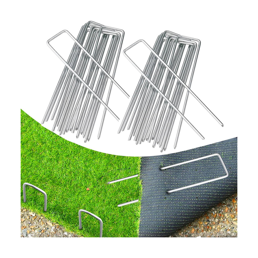 100 Pack 12 Inch Garden Stakes, Galvanized Landscape Staples for Weed Barrier Fabric, Heavy Duty Sod Pins Securing Pegs