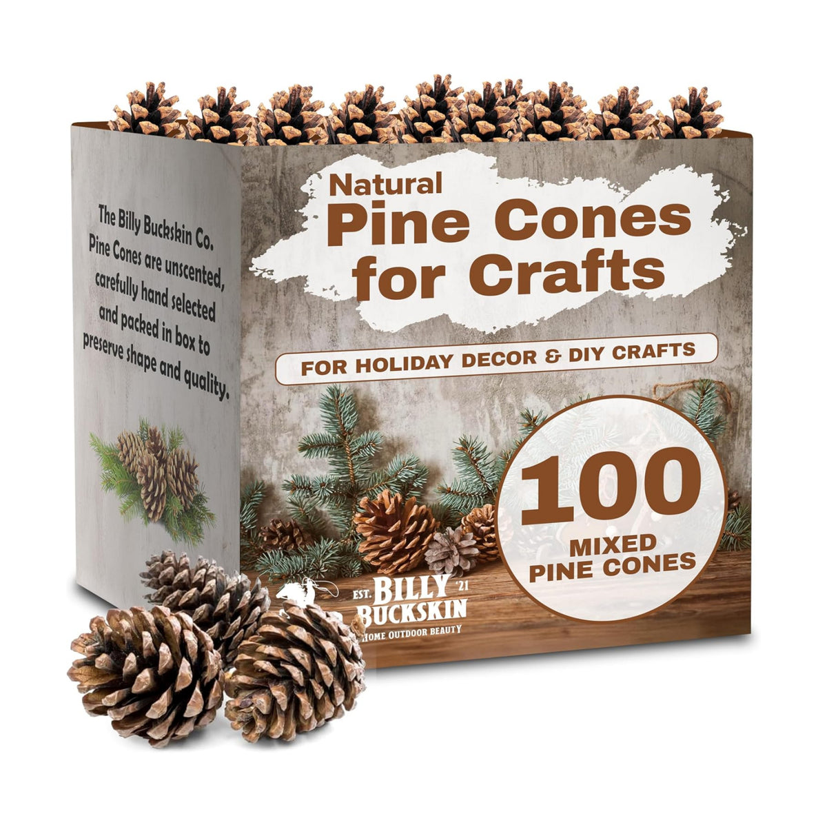 Billy Buckskin Natural Pine Cones for Decorating & Crafts 100-Pack Mix Size