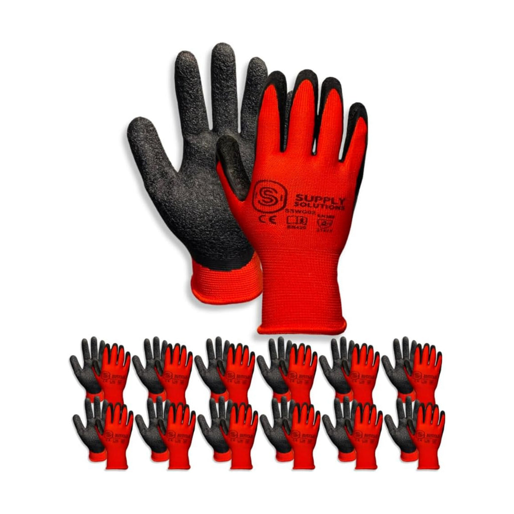 13 Gauge Polyester Shell with Latex Crinkle Palm Dipped Safety Work Gloves for Landscaping, Warehouse, Construction