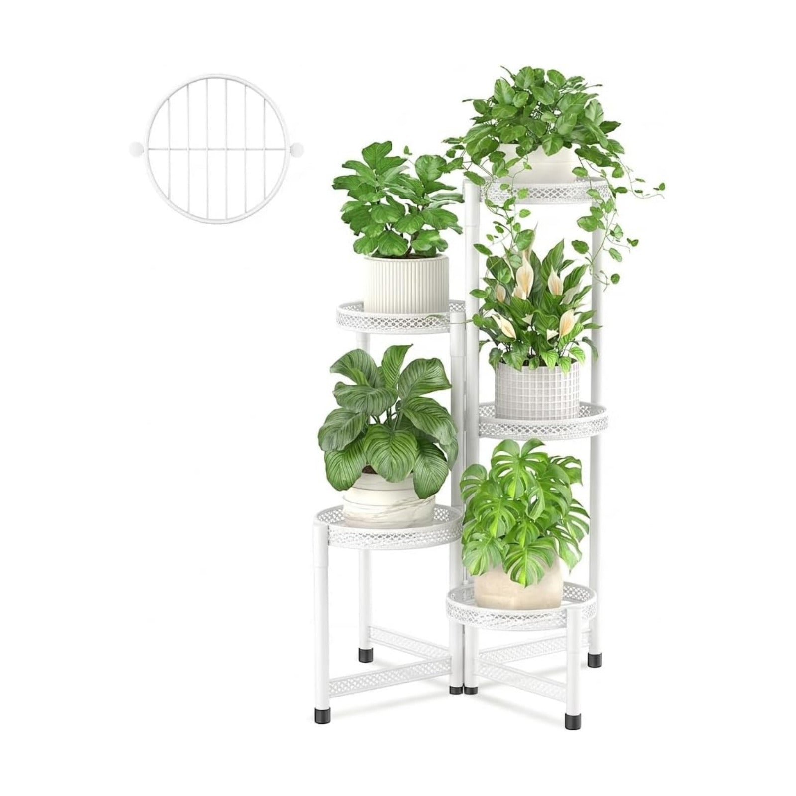 iDavosic.ly Plant Stand Indoor Outdoor, 5 Tier Iron Corner Shelf, White | Tiered Tall Flower Display Holder, Folding