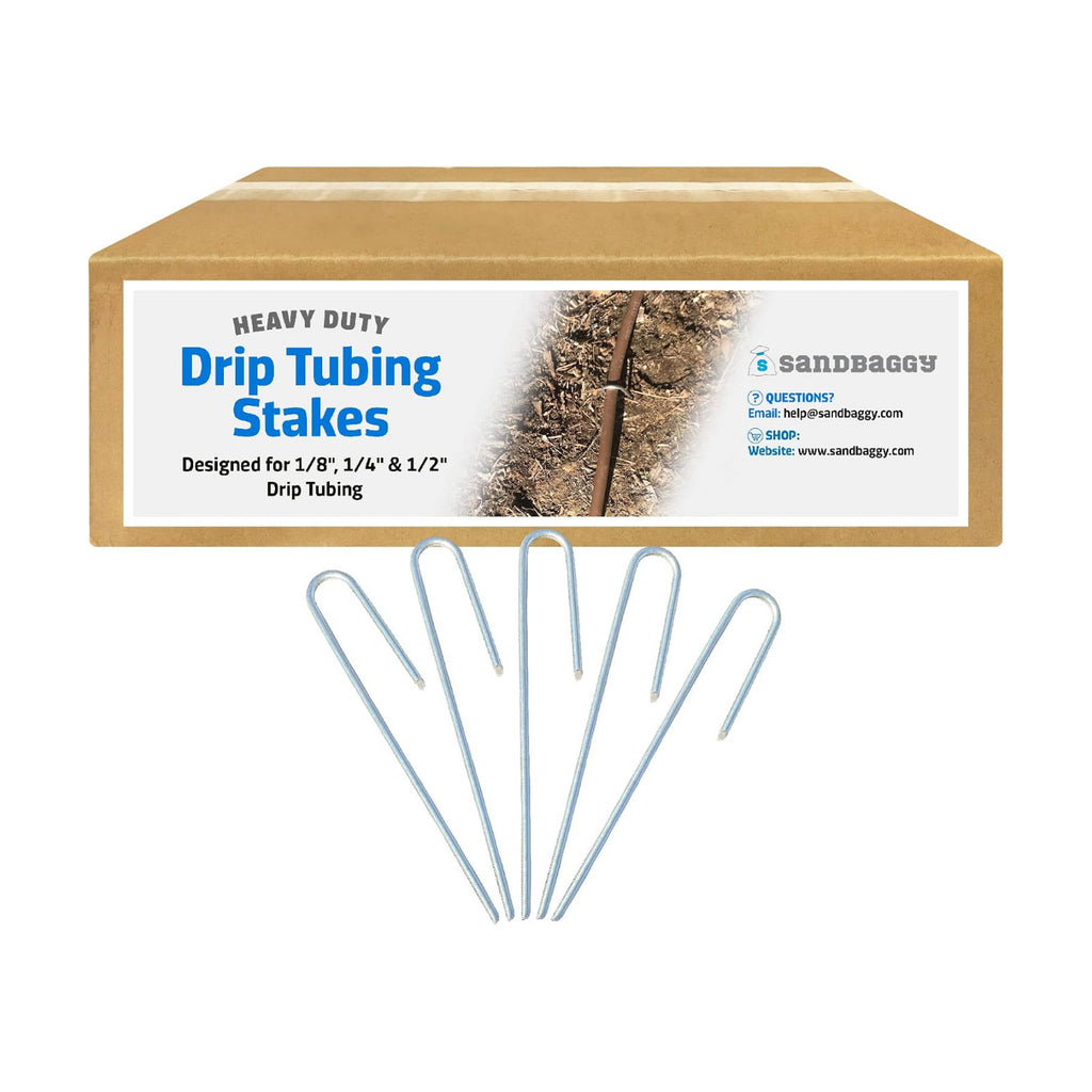 Sandbaggy Drip Tubing Stakes, 200 Pack 5 Inch 14 Gauge Galvanized Steel Drip Irrigation Stakes, Garden Stakes and