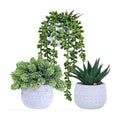 Winlyn 3 Pcs Assorted Small Potted Succulent Plants Artificial Aloe Hanging Succulent in White Geometric Concrete