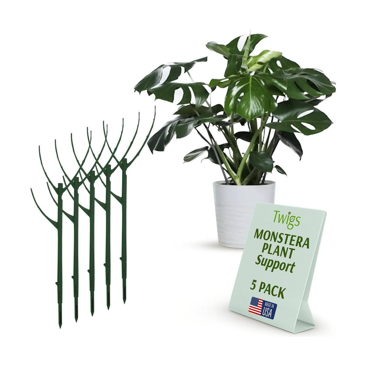 Stackable Monstera Plant Support Stakes, Monstera Dark Green, 5-Pack, 17" L