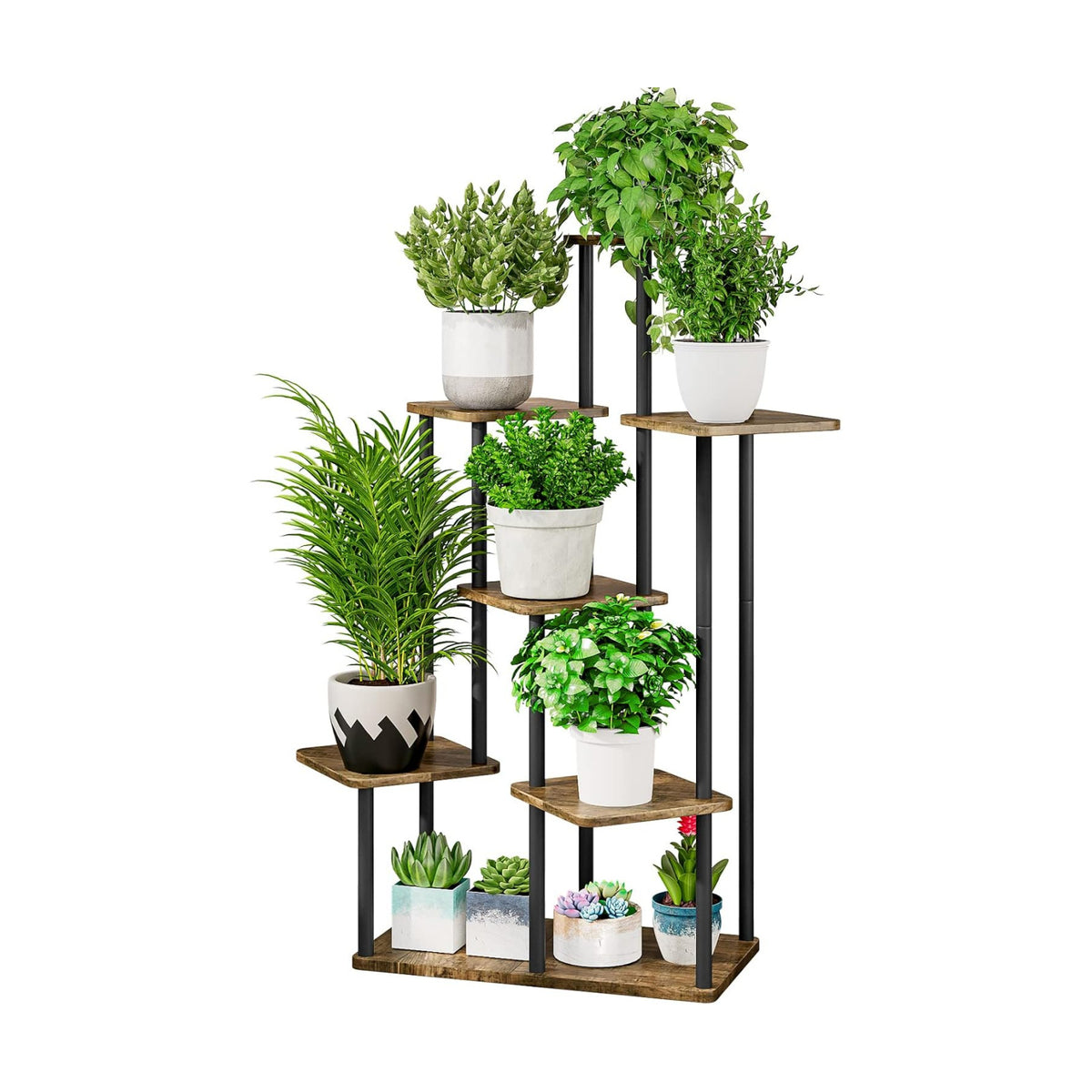 AZERPIAN 7 Tier Tall Plant Stand Indoor Corner Tiered Shelf Metal MDF Board