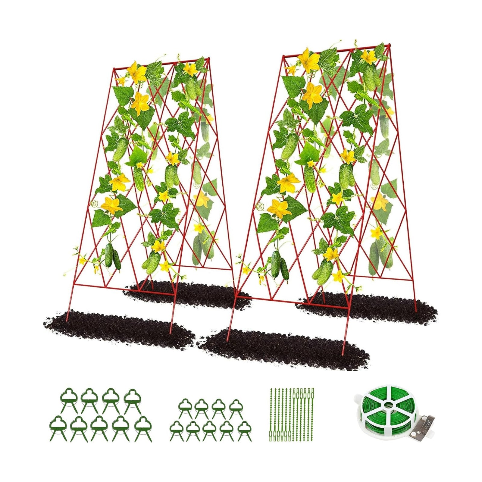 39.4" H Cucumber Trellis, 2 Pack Foldable A Frame Garden Trellis | PVC-Coated Steel Plant Support for Raised Bed