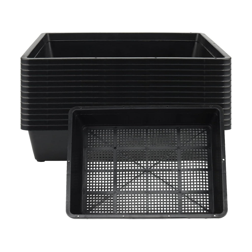 14 Pack 15 x 12 Inch Seed Starter Trays, Plastic Garden Mesh Bottom Plant Germination Trays, Black Growing Tray for