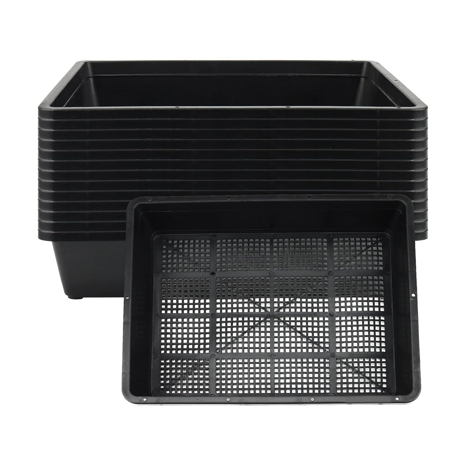 14 Pack 15 x 12 Inch Seed Starter Trays, Plastic Garden Mesh Bottom Plant Germination Trays, Black Growing Tray for
