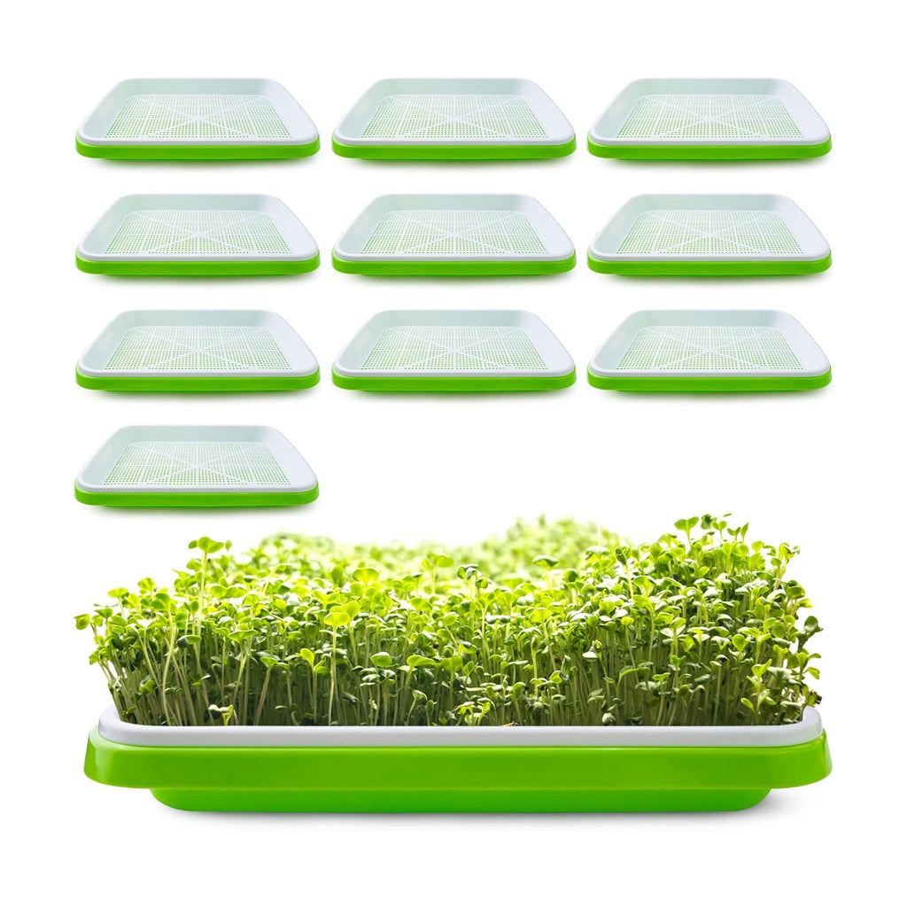 Pack 10 Seed Sprouter Tray with Drain Holes,Seed Germination Tray Kit BPA Free Nursery Tray,Soil-Free Big Capacity