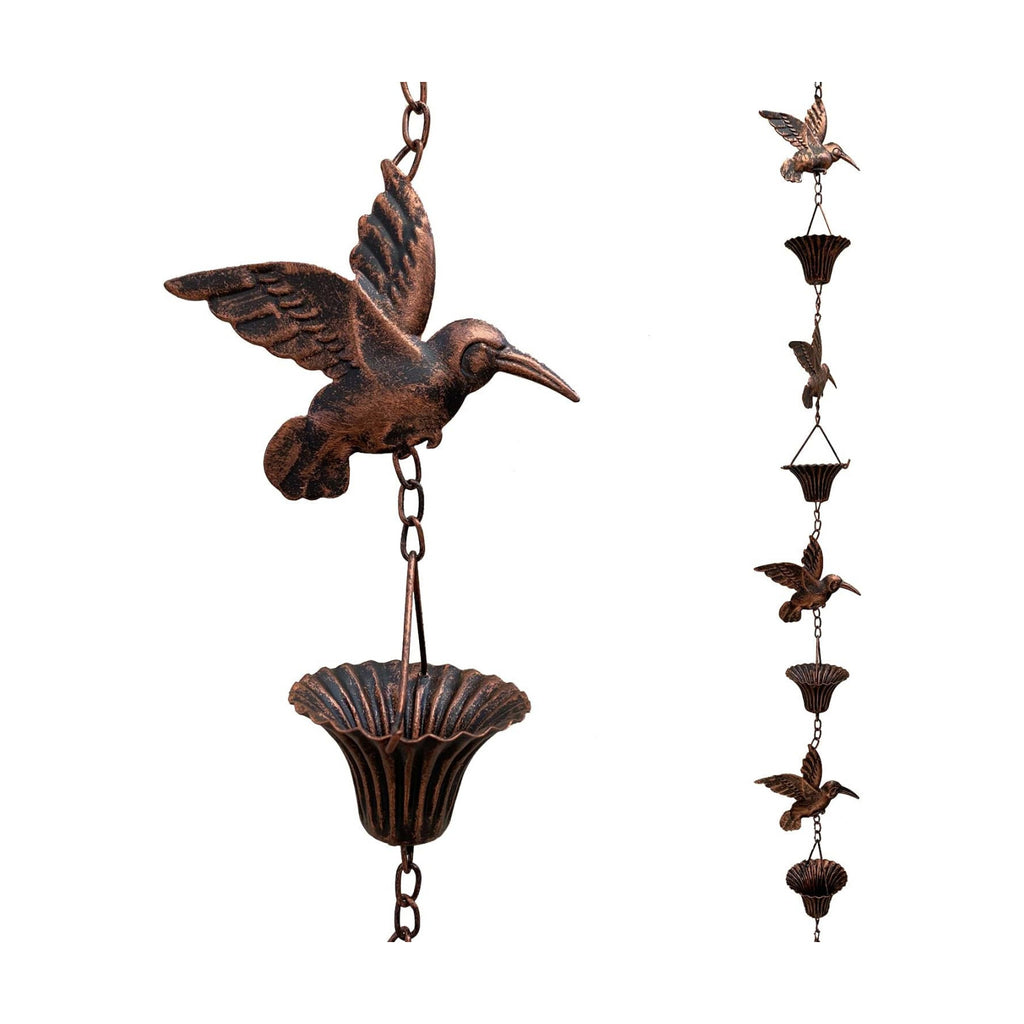 8.5FT Rain Chain, Hummingbird Rain Chains for Gutters, Antique Copper | Functional and Decorative Replacement Downspout