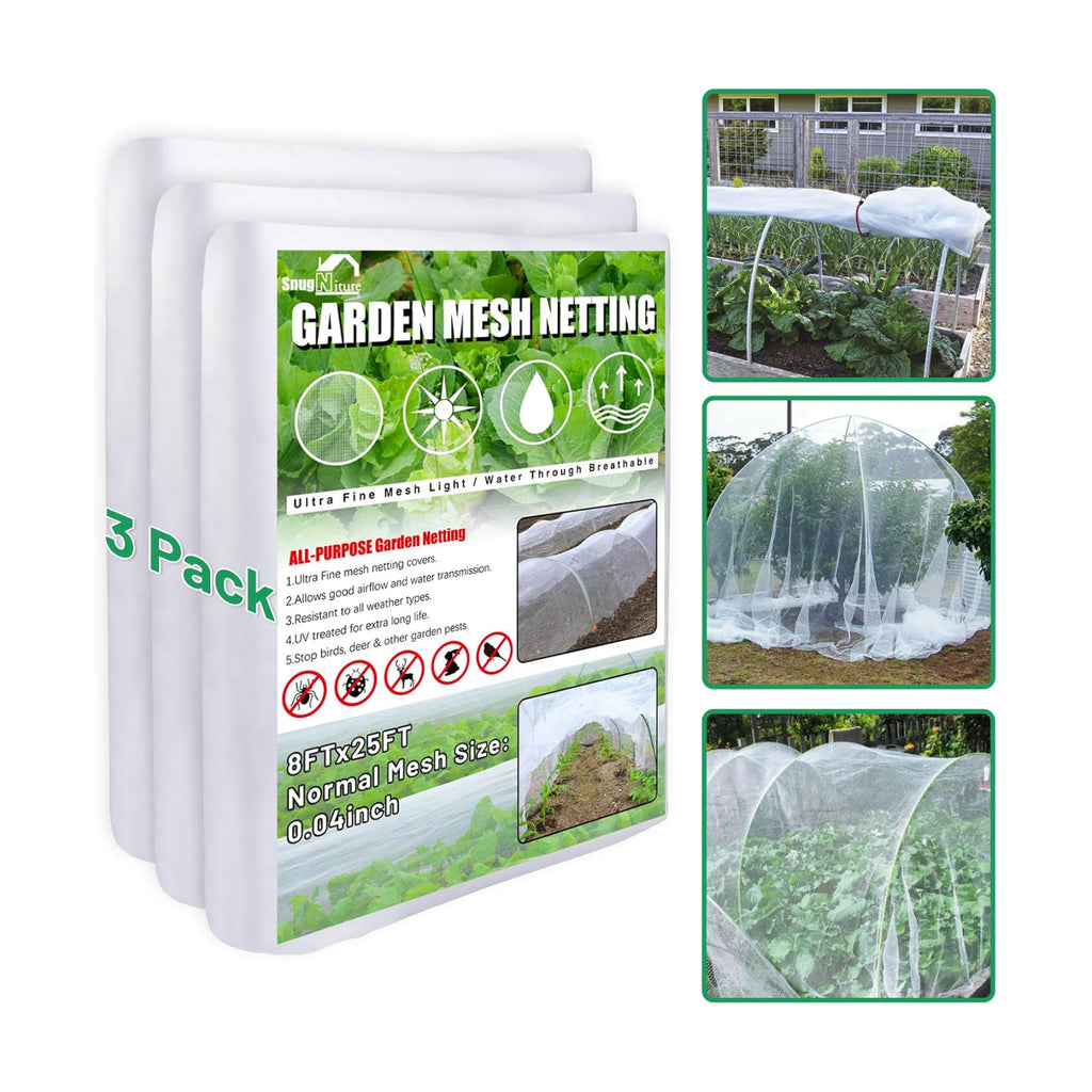 Garden Netting, Ultra Fine Mesh, 8x24 FT, White, 3 Pack | Mosquito net plant covers, protect fruits, flowers