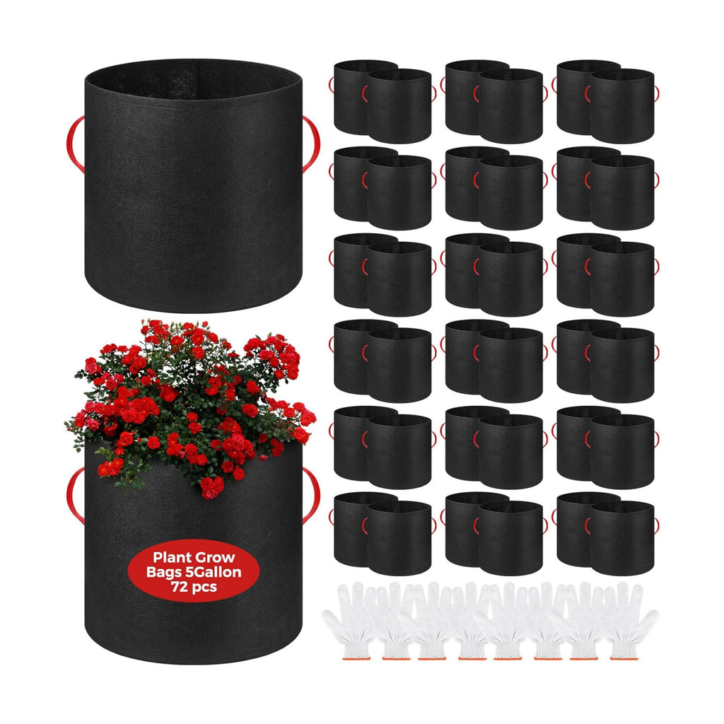 72 Pack 5 Gallon Plant Grow Bags Fabric Pots Bulk Aeration Heavy Duty Nonwoven Fabric Plant Pots with Handles Thick