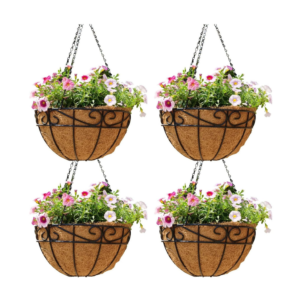 EIMQUVW Outdoor Metal Hanging Planters Basket (4pack, 14 inch) Hanging Baskets for Plants Chain Round Wire Plant Holder