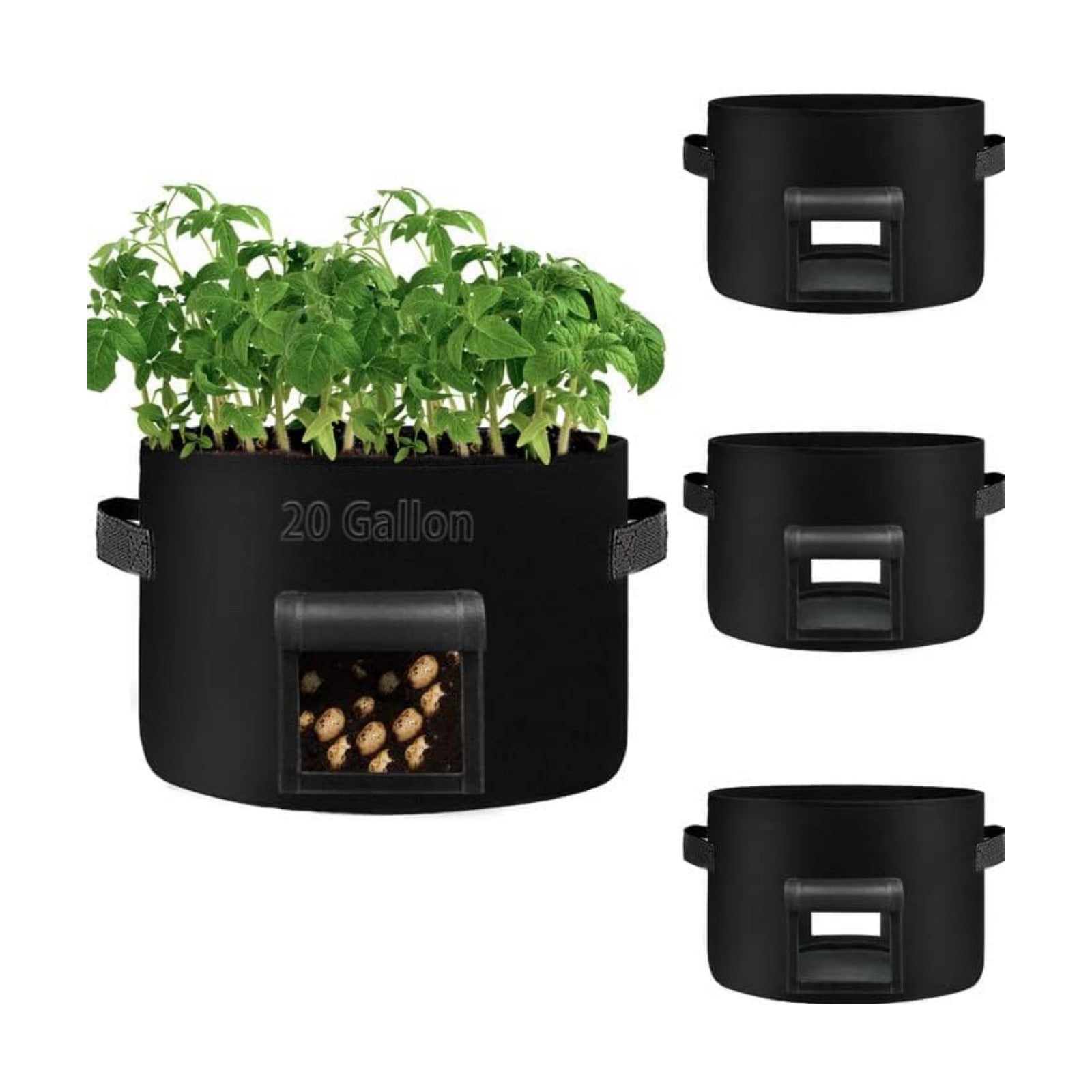 4 Pack 20 Gallon Grow Bags Heavy Dduty Nonwoven Potato Grow Bag with 2 Sturdy Handles&2 Windows,Thickened Plant Grow
