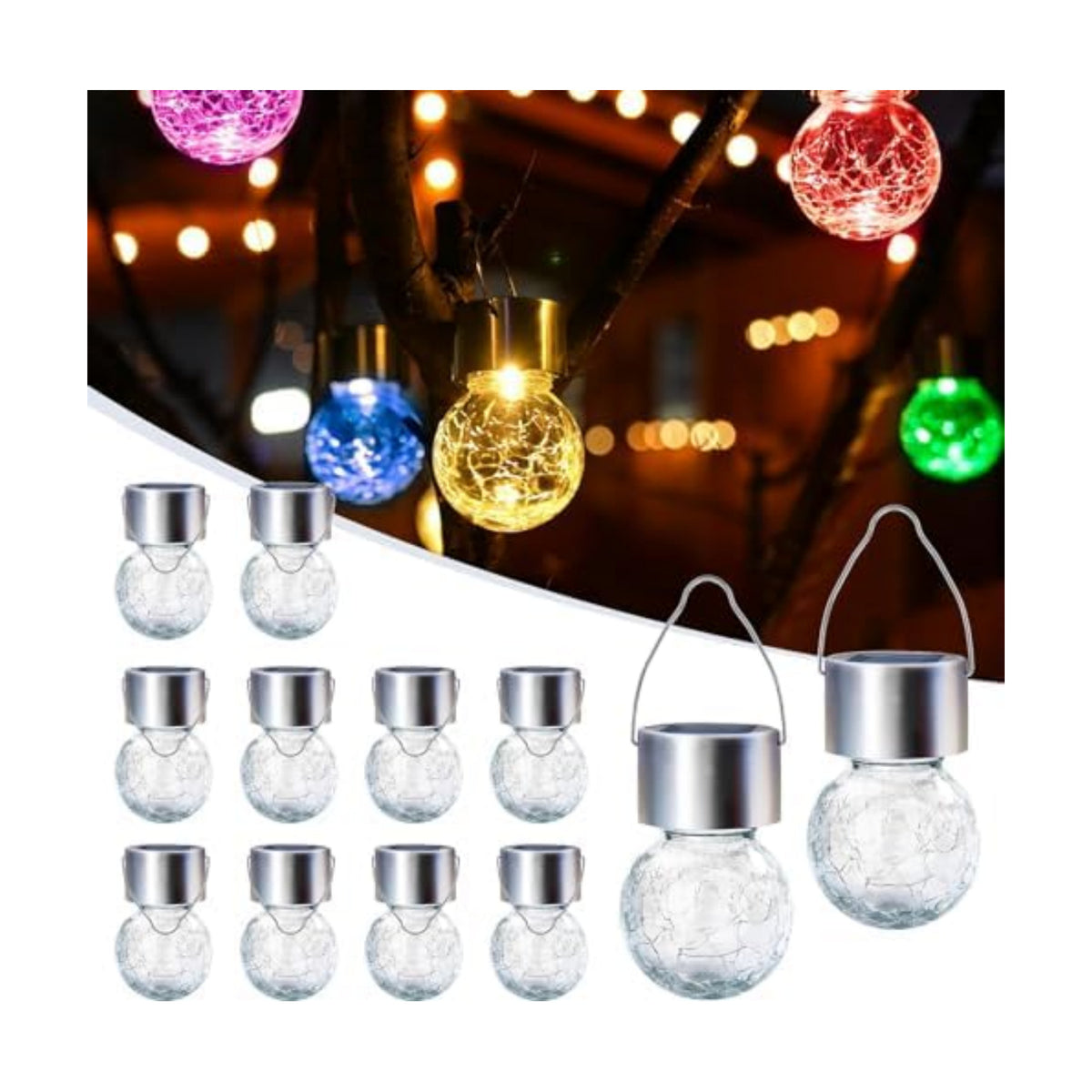 GIGALUMI Solar Hanging Lights Outside Solar Christmas Decoration Light 12Pc
