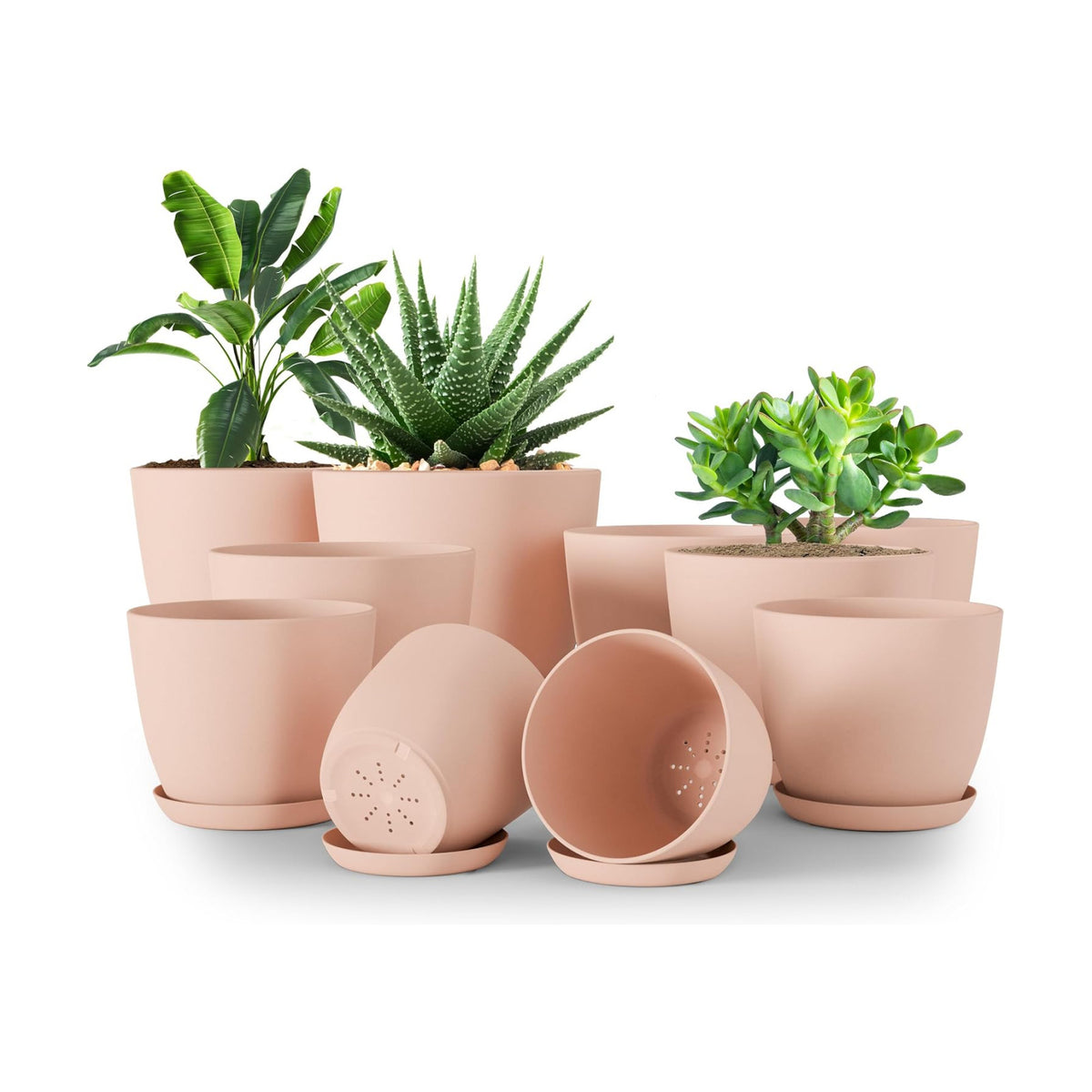 Plant Pots Indoor with Drainage, 10 Pack Multi-Size Planters Set, Pink