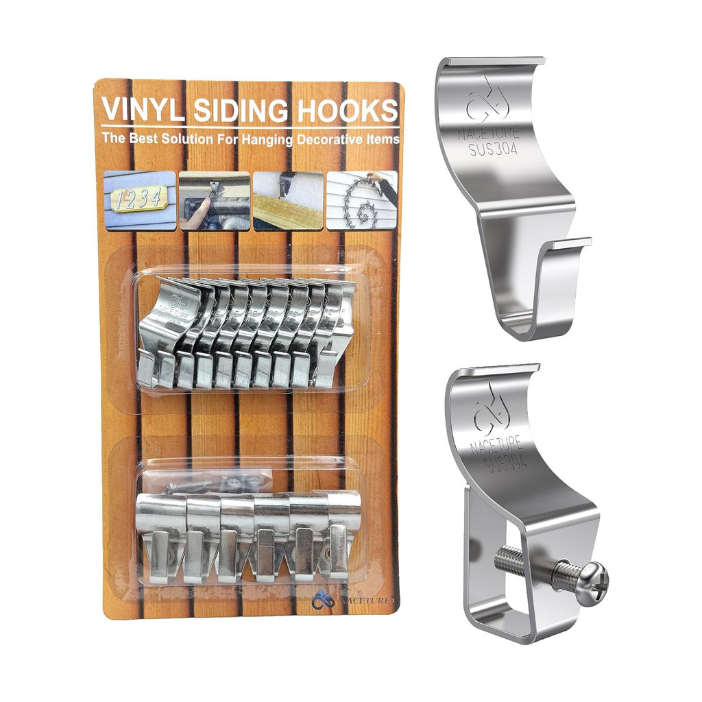 NACETURE Vinyl Siding Hooks & Screw Hooks, 16 Pack No-Drill Stainless Steel