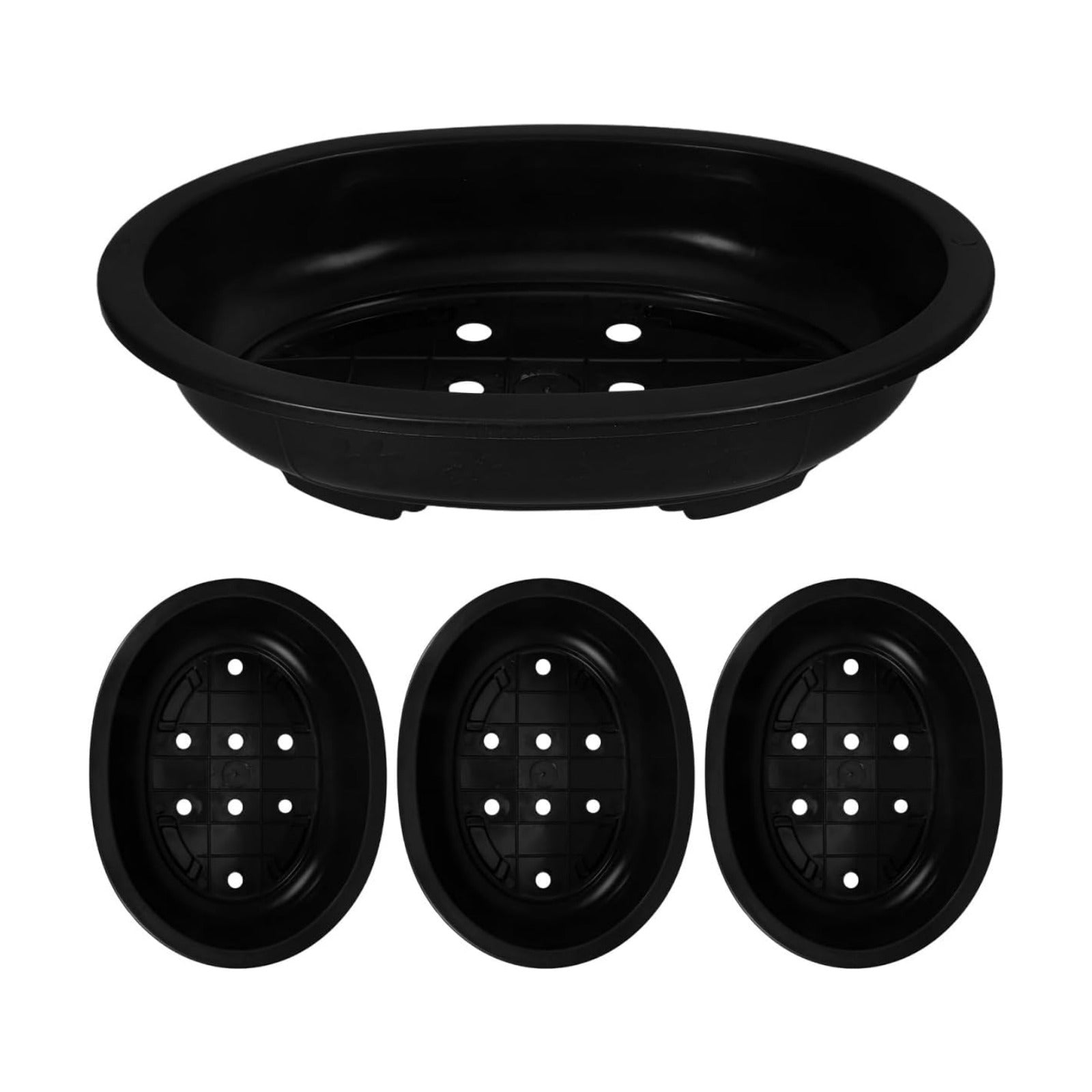 4Pcs Oval Plastic Bonsai Flower Pots with Drainage Practical Gardening Containers for Home Office Balcony Nursery and