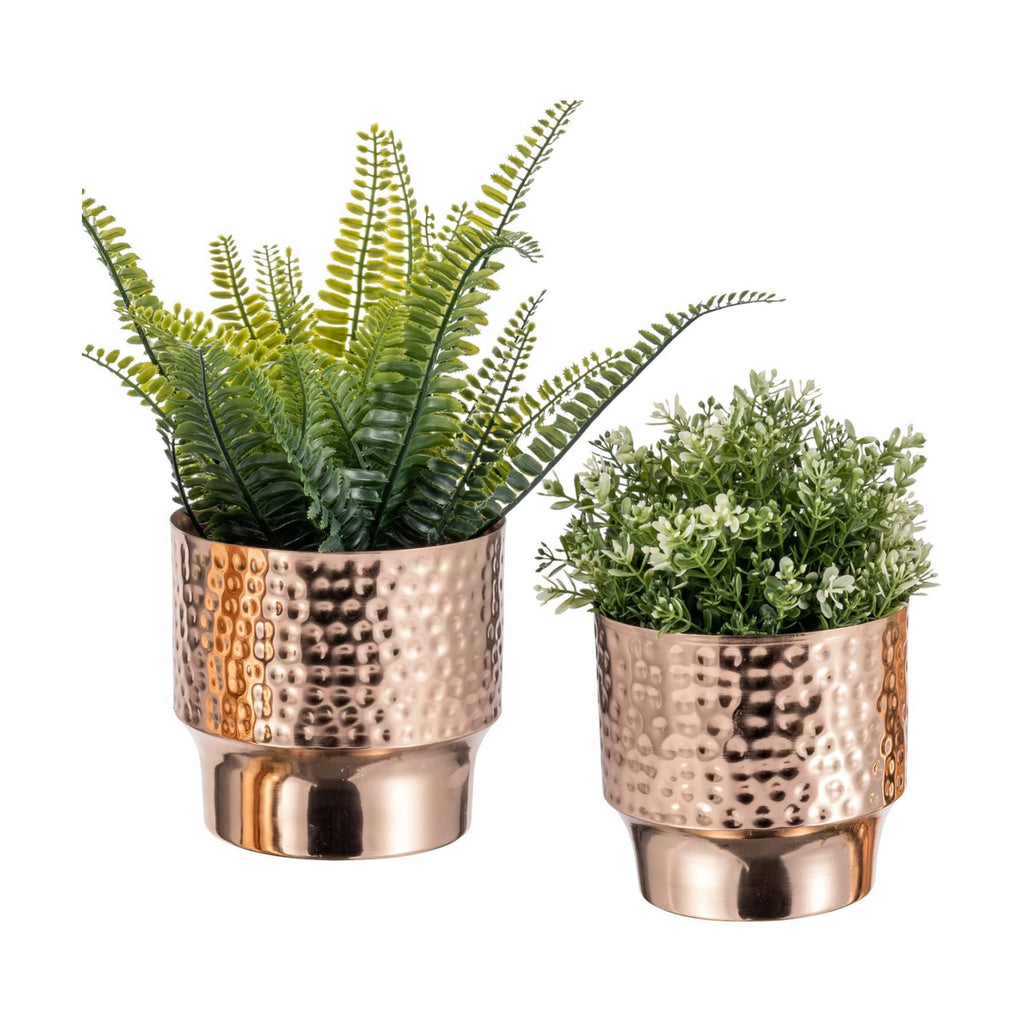 MyGift 5 and 6 Inch Modern Hammered Copper Tone Metal Planter Pots, Decorative Flower Pot Plant Container Centerpiece