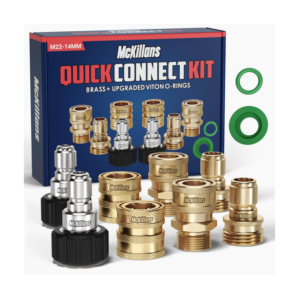 McKillans® Pressure Washer Quick Connect Kit, M22-14mm to 3/8" Male Female Quick Disconnect Kit for Power Washer (Brass)